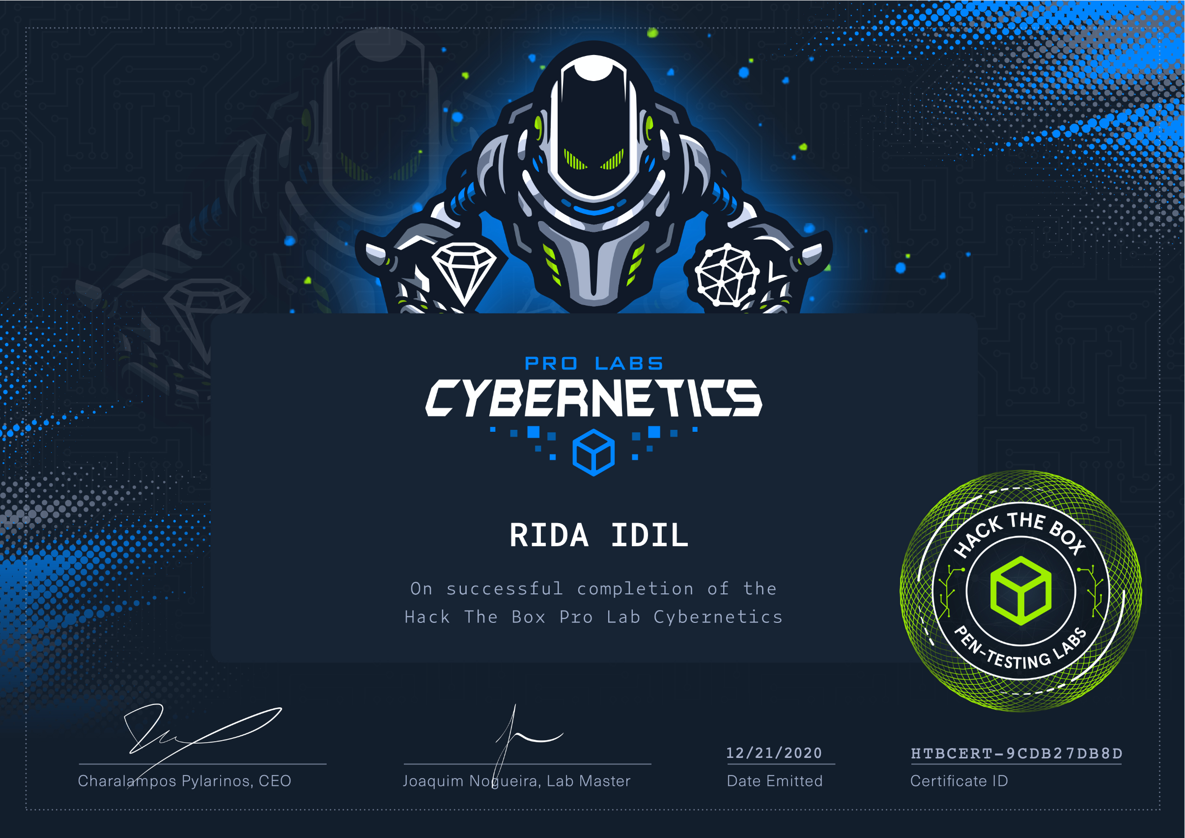 CYBERNETICS Certificate - Rida IDIL