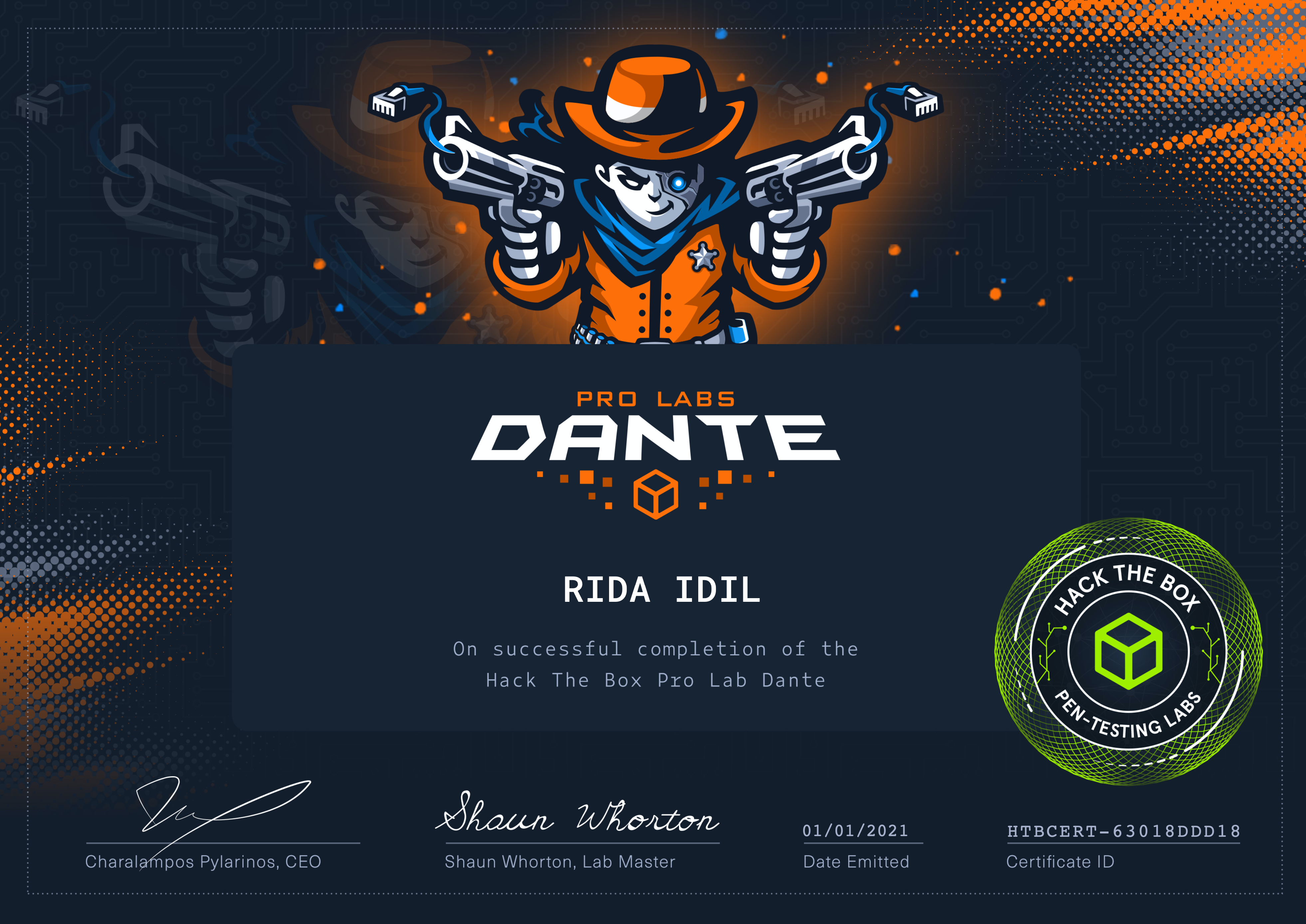 DANTE Certificate - Rida IDIL