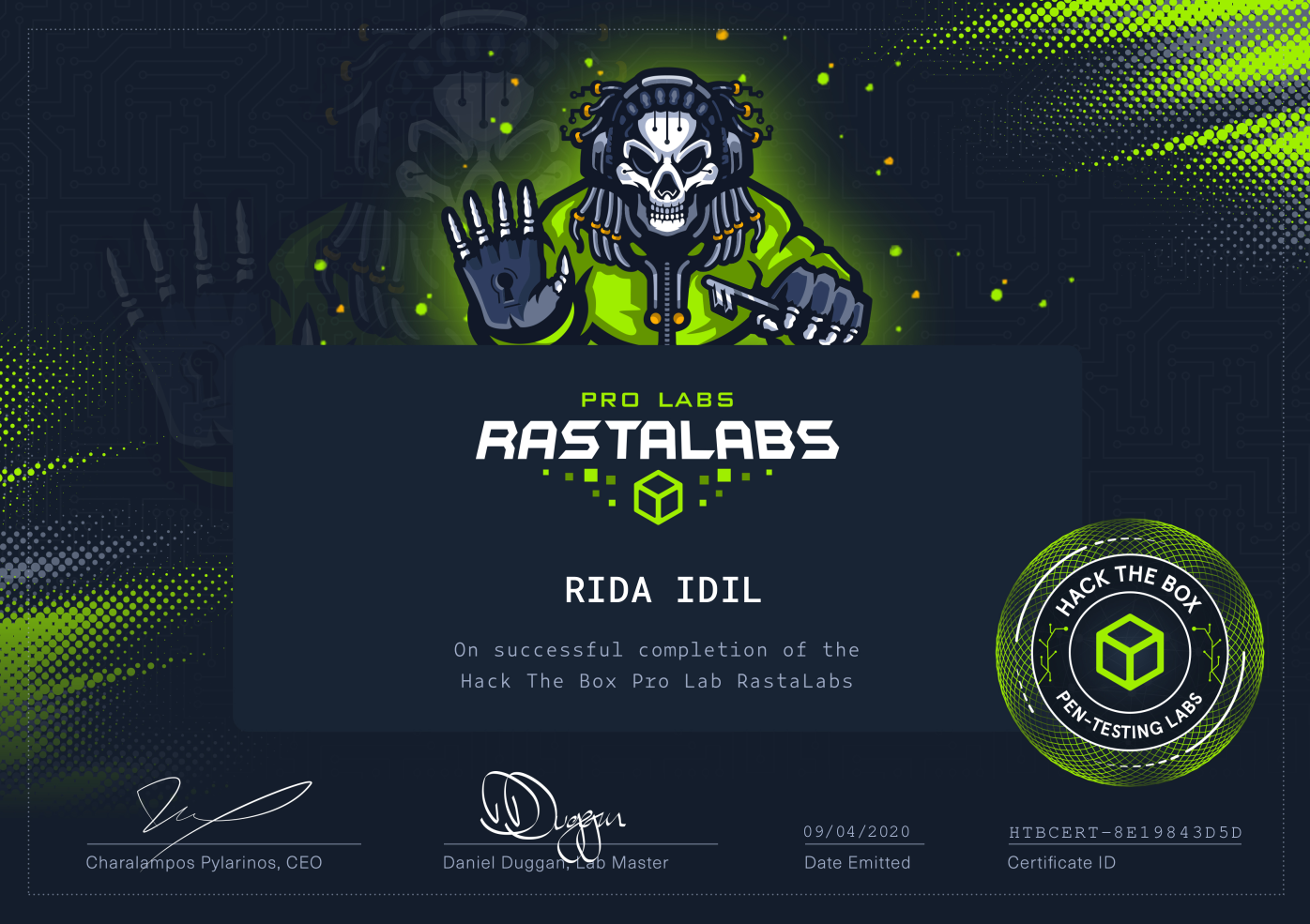 RASTALABS Certificate - Rida IDIL